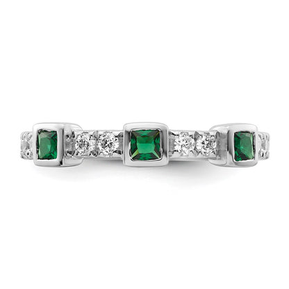 14K White Gold Polished Diamond and Emerald Fashion Ring
