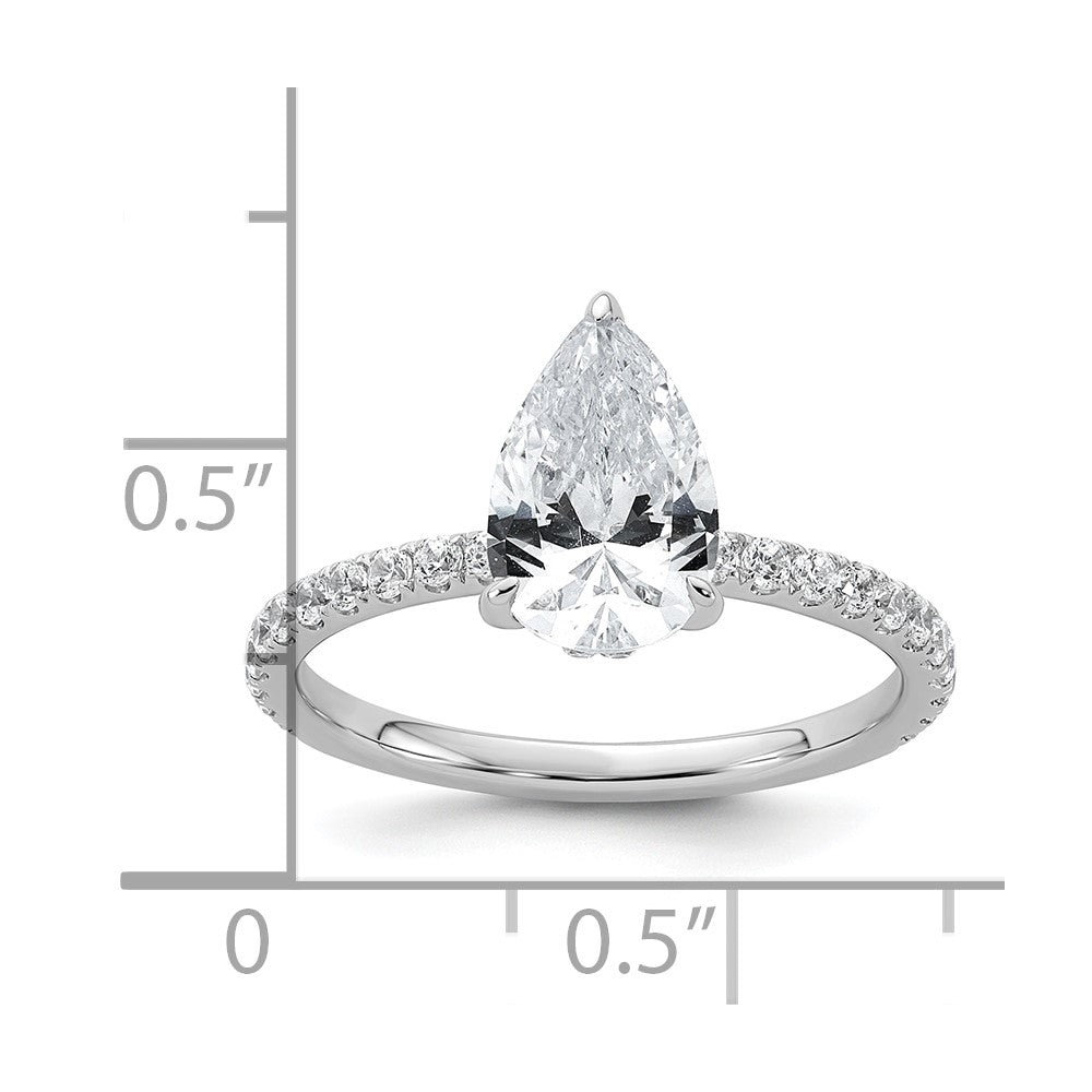 14K White Gold 2 carat Certified Lab Grown Diamond VS+ F+ Pear Complete Solitaire with Flair Engagement Ring