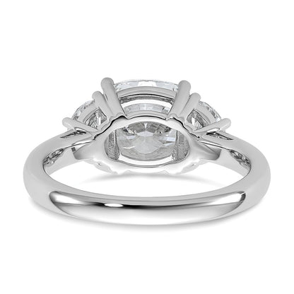 14K White Gold 5/8 carat Lab Grown Diamond VS/SI+ G+ Half Moon and 2 1/2 carat Cushion Center Semi Mount Three Stone Engagement Ring