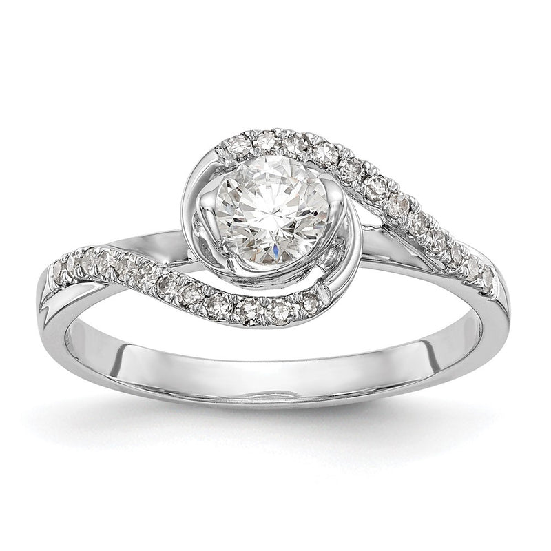 14K White Gold By-Pass (Holds 1/3 carat (4.5mm) Round Center) 1/6 carat Diamond Semi-mount Engagement Ring
