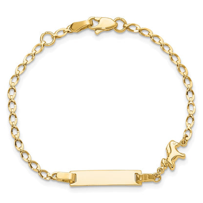 14K Yellow Gold Polished Horse and 17x5mm Plate 6 Inch Baby/Child ID Bracelet