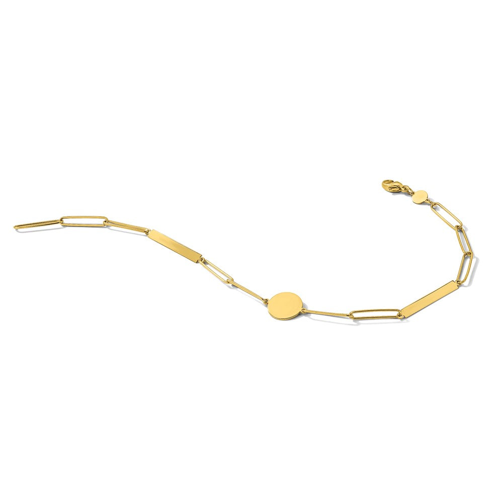 14K Yellow Gold Polished Paperclip Link with Circle and Bars 8.25 Inch Bracelet