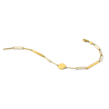 14K Yellow Gold Polished Paperclip Link with Circle and Bars 8.25 Inch Bracelet