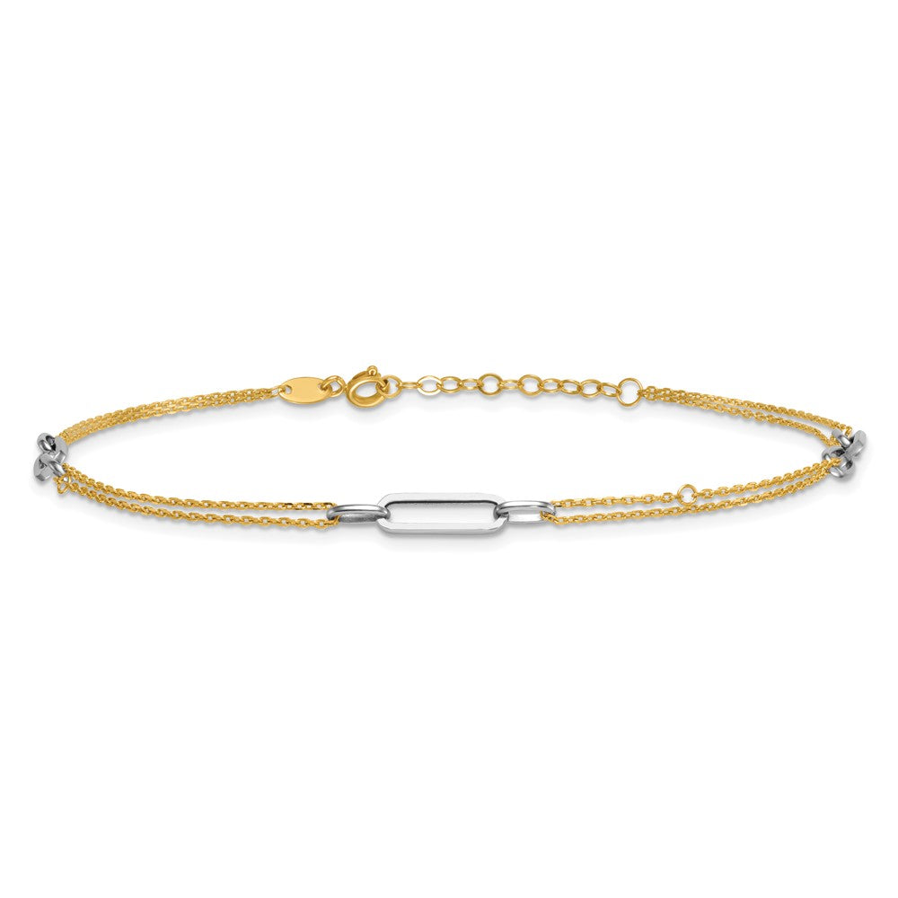 14K Two-Tone Gold Two-tone Polished Diamond-cut 3-Station Plus Extender Total Chain Anklet
