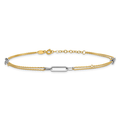 14K Two-Tone Gold Two-tone Polished Diamond-cut 3-Station Plus Extender Total Chain Anklet