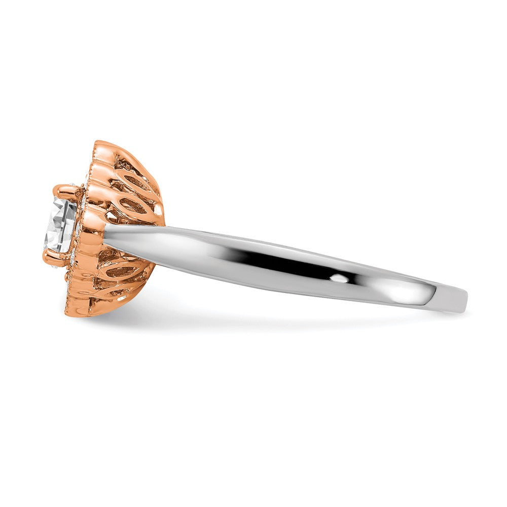 True Origin 14K Two Tone White and Rose Gold 1/4 carat Lab Grown Diamond VS+ F+ Semi-Mount Round  Halo Engagement Ring
