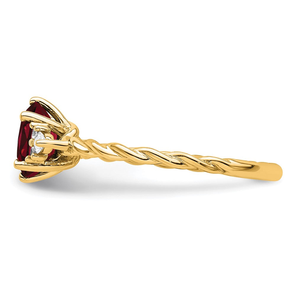 14K Yellow Gold Diamond and 7x5 Oval July/Lab Created Ruby Size 7 Twisted Ring