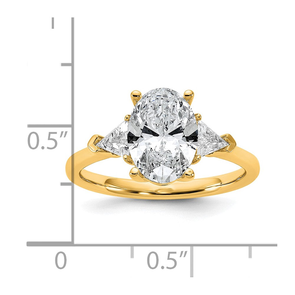 14K Yellow Gold 1/2 carat Lab Grown Diamond VS/SI+ G+ Trillion and 2 carat Oval Center Semi Mount Three Stone Engagement Ring