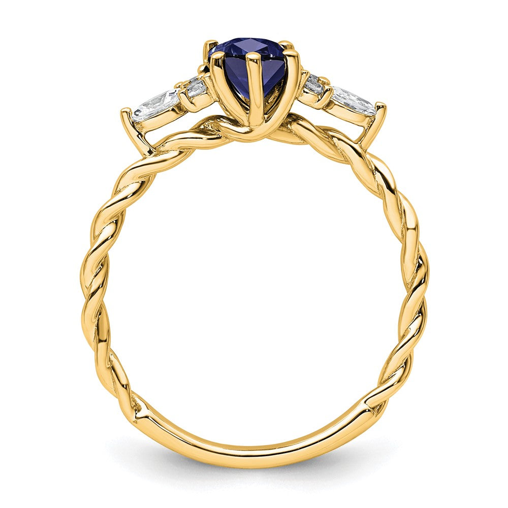 14K Yellow Gold Diamond and 7x5 Oval September/Lab Created Sapphire Size 7 Twisted Ring