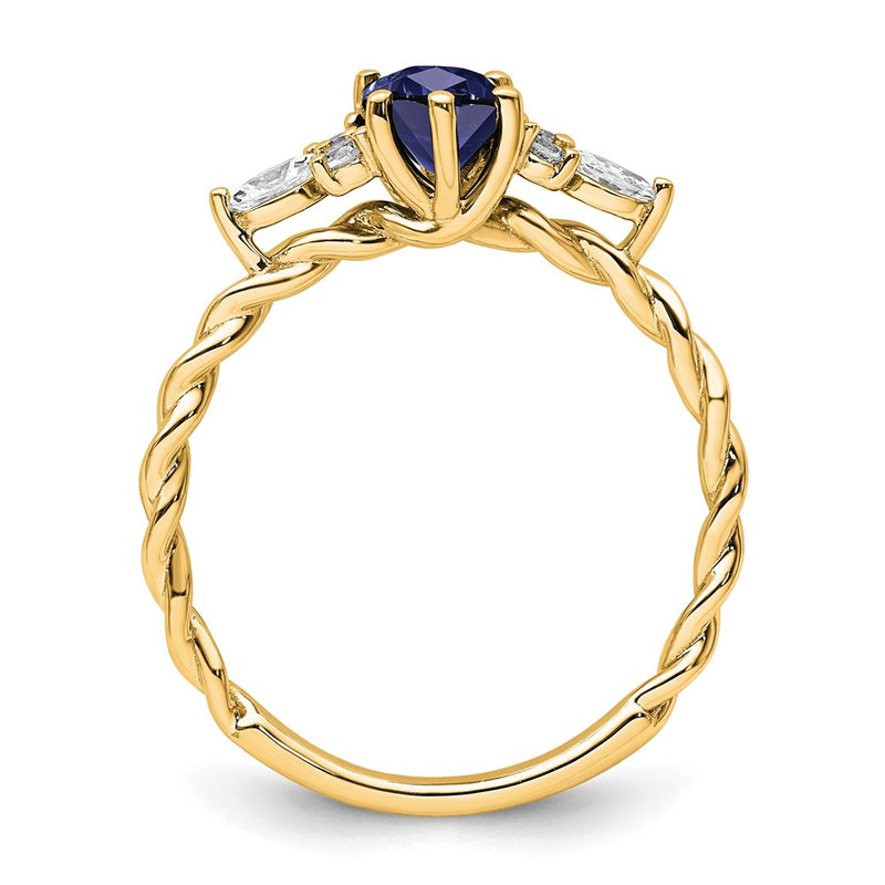 14K Yellow Gold Diamond and 7x5 Oval September/Lab Created Sapphire Size 7 Twisted Ring