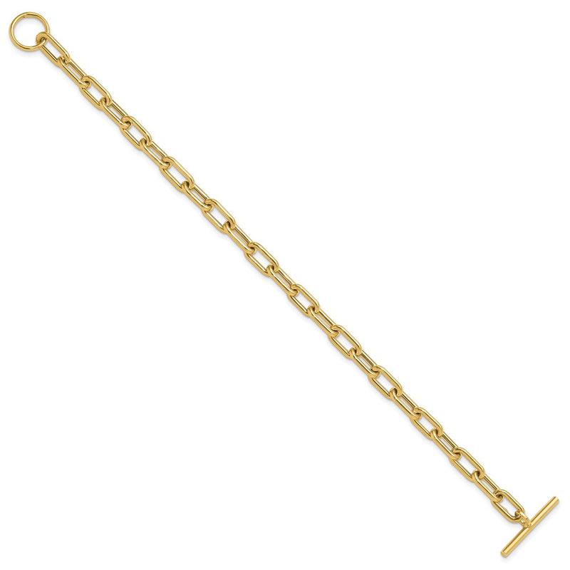 14K Yellow Gold Polished Fancy 5mm Oval Cable Link 7.5 Inch Toggle Bracelet