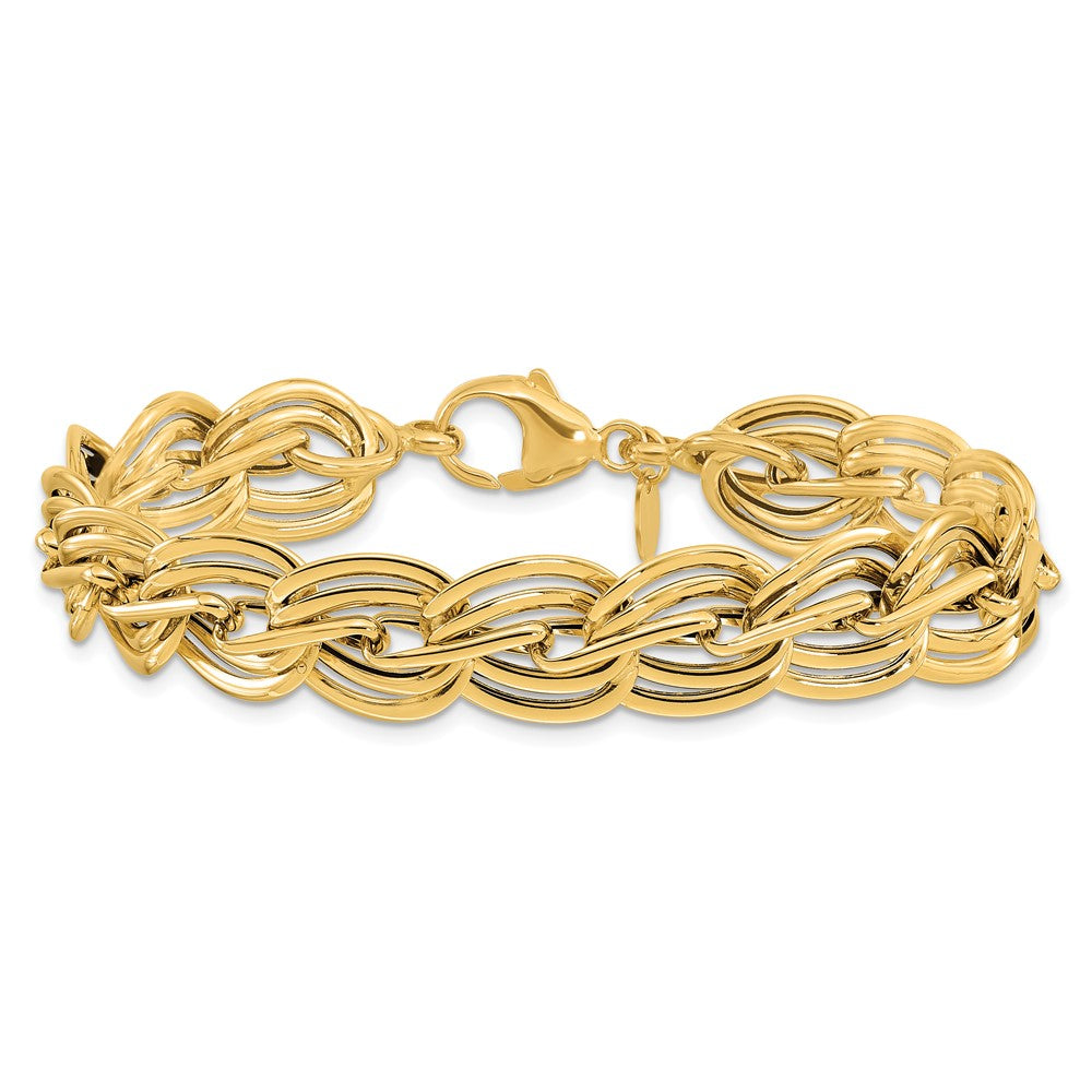 14K Yellow Gold Polished 12mm Fancy Link Chain Bracelet