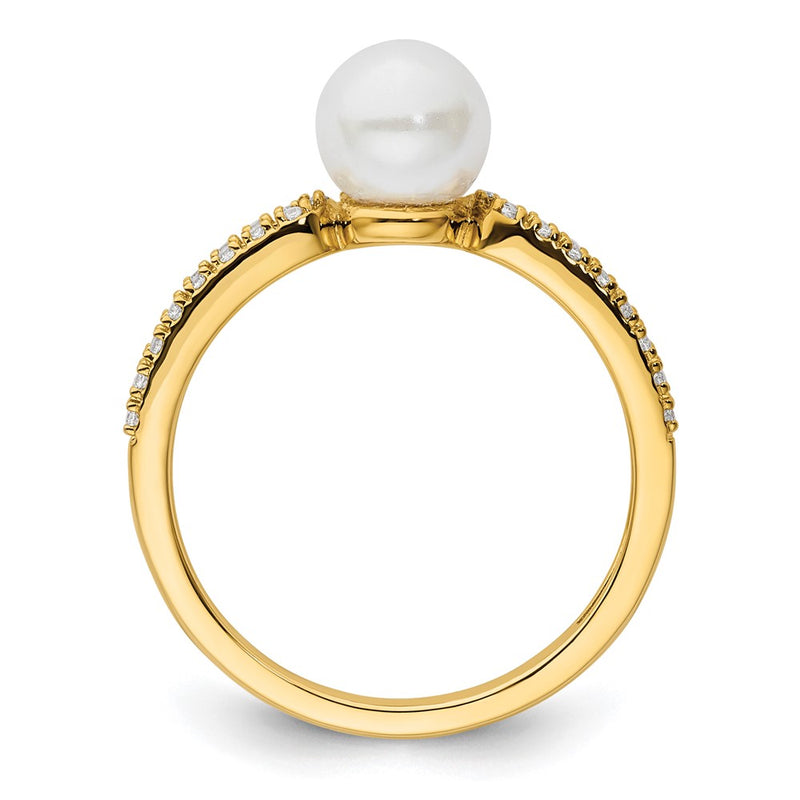 14K Yellow Gold Polished Diamond and Pearl Fashion Ring
