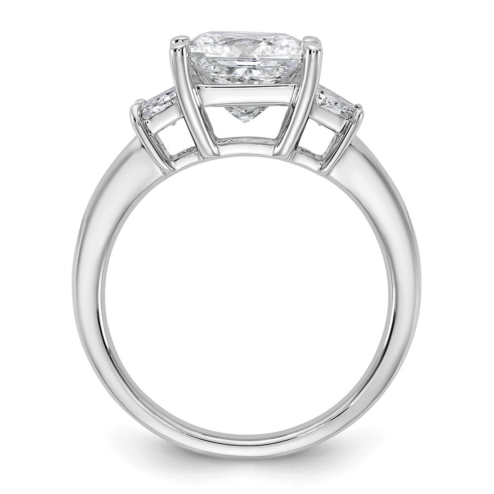 14K White Gold 3/4 carat Lab Grown Diamond VS+ F+ Trapezoid 2 1/2 carat Princess Center Semi Mount Three Stone Engagement Ring