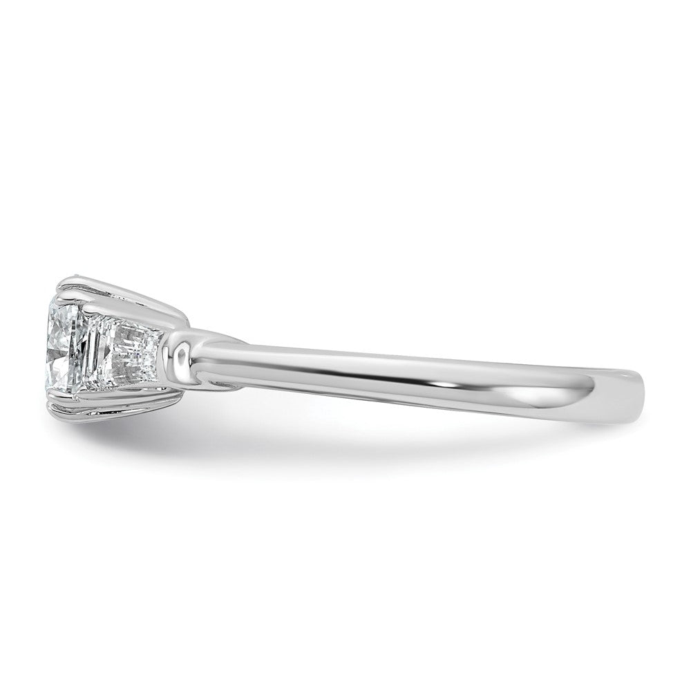 14K White Gold 1 1/2 carat Lab Grown Diamond VS+ F+ Cushion and Tapered Baguette Complete Three Stone Engagement Ring