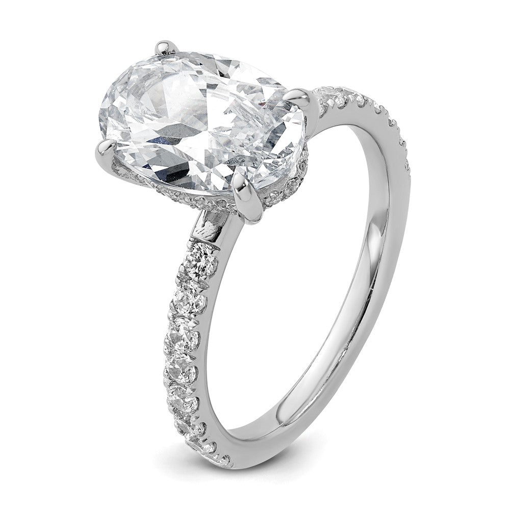 14K White Gold 3 1/2 carat Certified Lab Grown Diamond VS+ F+ Oval Complete Solitaire with Flair Engagement Ring