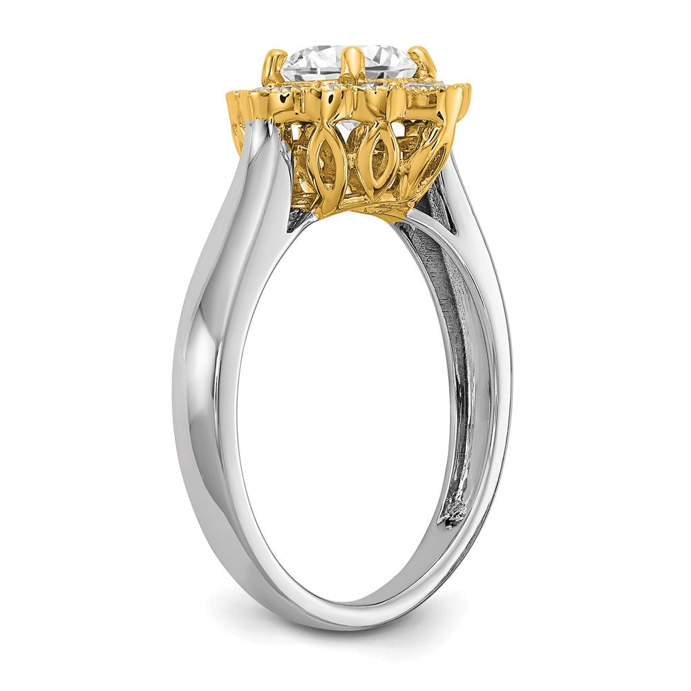 True Origin 14K Two Tone Yellow and White Gold 1/4 carat Lab Grown Diamond VS+ F+ Semi-Mount Round  Halo Engagement Ring