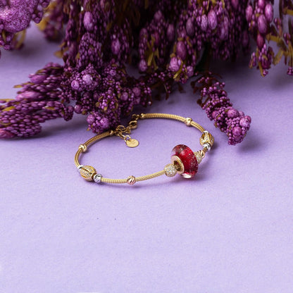 14K Yellow Gold Watermelon Bead Designer Inspired Cubic Zirconia Bracelet