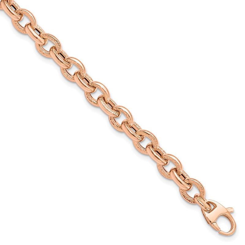 14K Rose Gold Textured Link 7.5 Inch Bracelet
