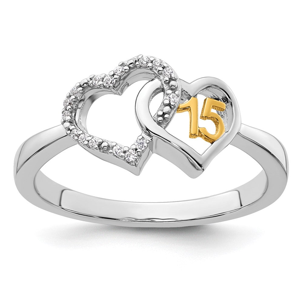 14K Two-Tone Gold Two-tone Polished Diamond Quinceanera Double Heart Ring