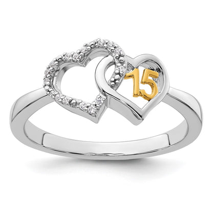 14K Two-Tone Gold Two-tone Polished Diamond Quinceanera Double Heart Ring
