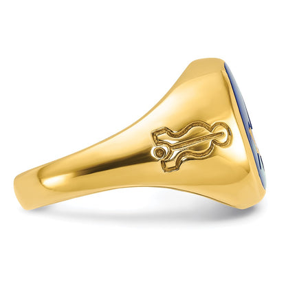 IBGoodman 14K Men's Polished and Grooved with Lab Created Sapphire Blue Lodge Master Masonic Ring