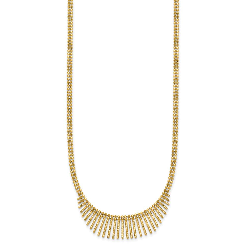 14K Yellow Gold Polished and Textured Double Strand Multi Dangle 17 Inch Necklace