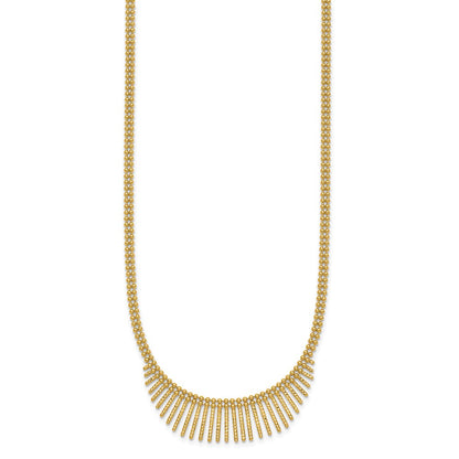 14K Yellow Gold Polished and Textured Double Strand Multi Dangle 17 Inch Necklace