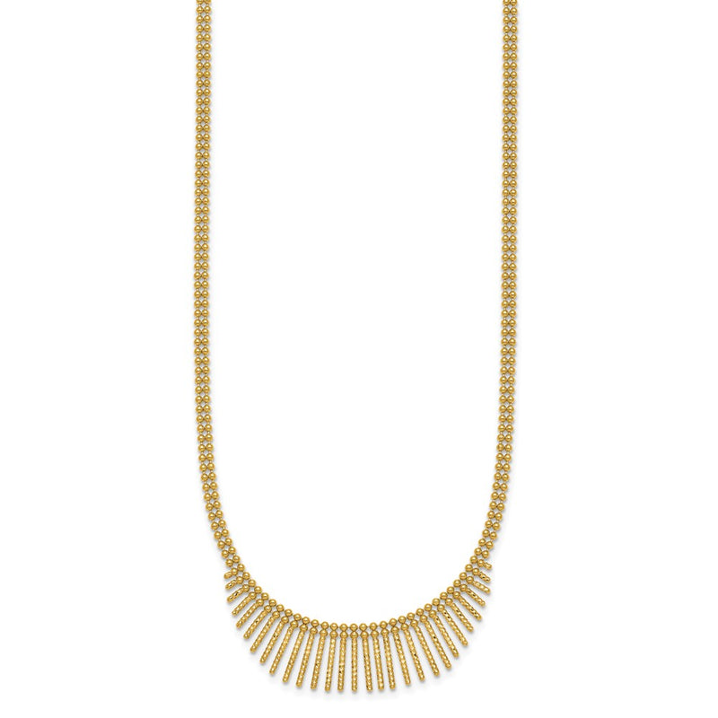 14K Yellow Gold Polished and Textured Double Strand Multi Dangle 17 Inch Necklace