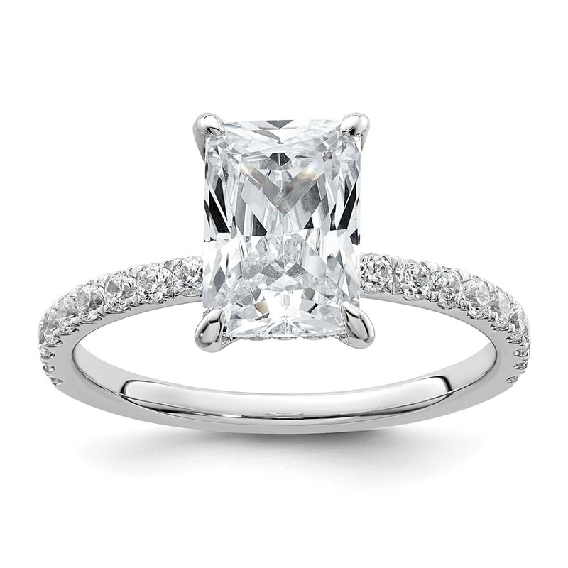 14K White Gold 2 3/8 carat Certified Lab Grown Diamond VS/SI+ G+ Radiant Complete Solitaire with Flair Engagement Ring