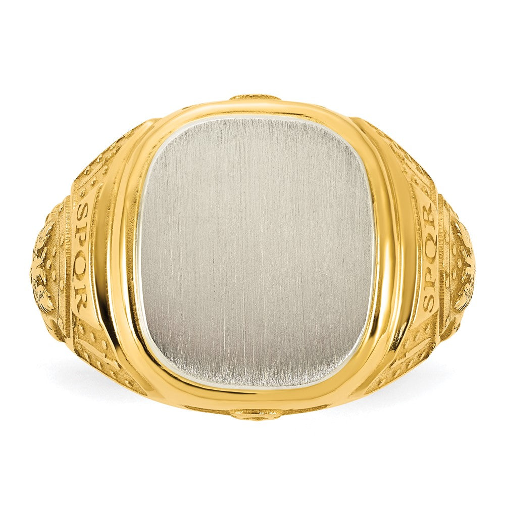 14K Two-Tone Gold Engravable Square with Rounded Corners Signet ring
