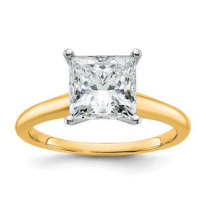 14K Two-Tone Gold Two-tone 2 1/2 carat Certified Lab Grown Diamond VS+ F+ Princess Complete Solitaire Engagement Ring