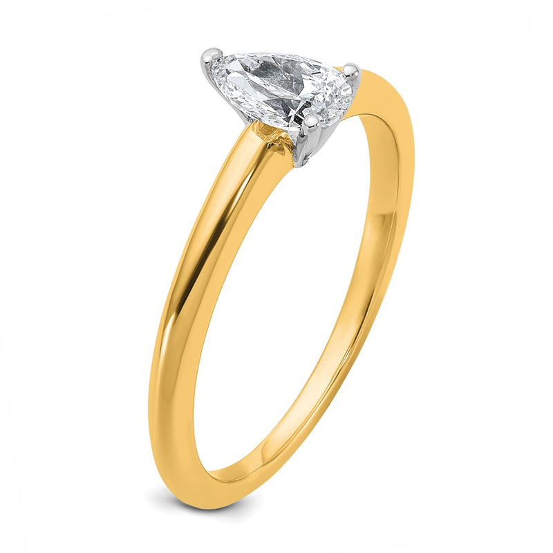 14K Two-Tone Gold Two-tone 1/2 carat Lab Grown Diamond VS+ F+ Pear Solitaire Complete Engagement Ring