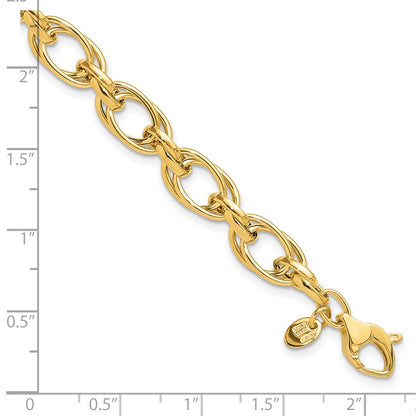 14K Yellow Gold Polished 7.5mm Fancy Double Link 8 Inch Bracelet