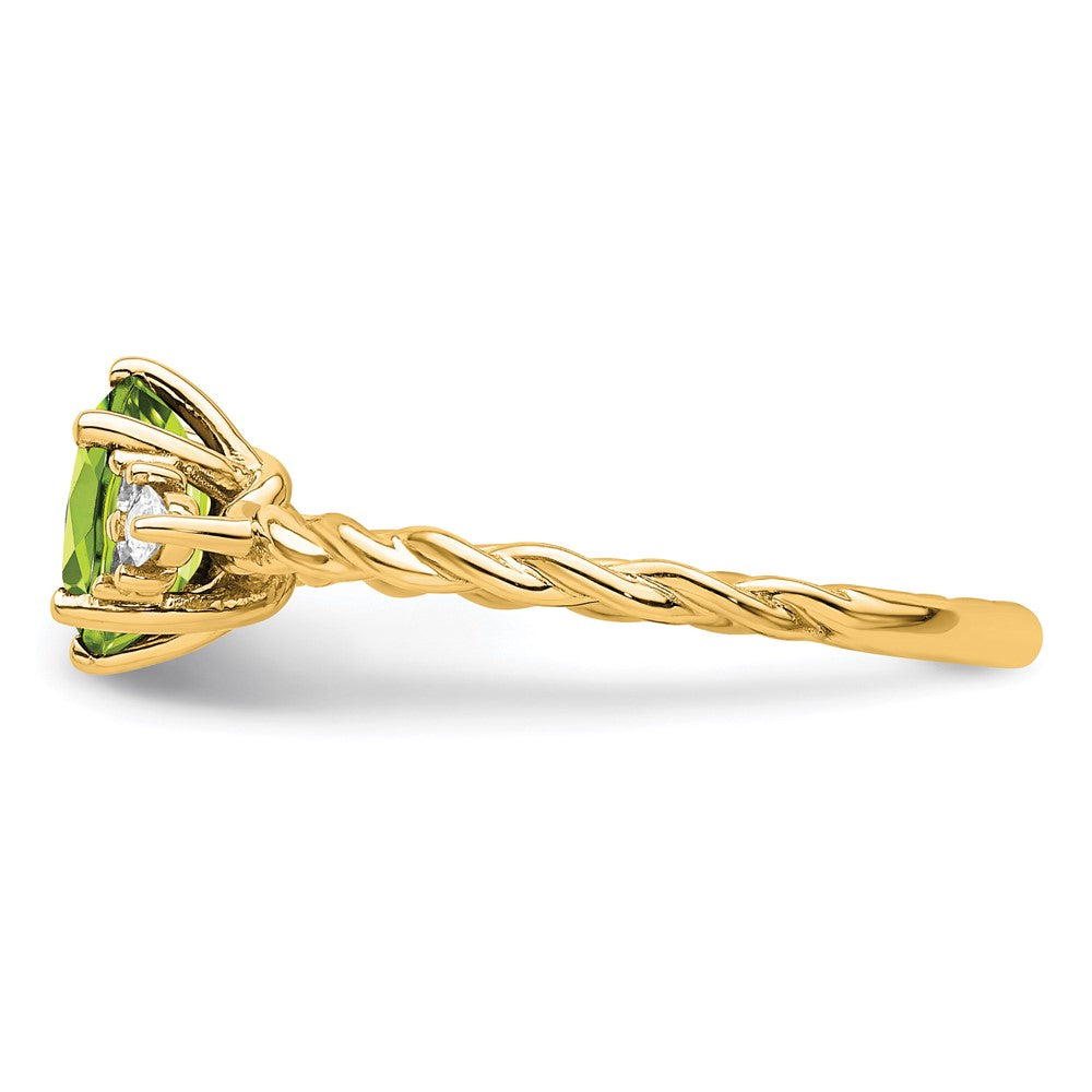 14K Yellow Gold Diamond and 7x5 Oval August/Peridot Size 7 Twisted Ring