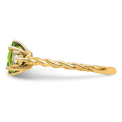 14K Yellow Gold Diamond and 7x5 Oval August/Peridot Size 7 Twisted Ring