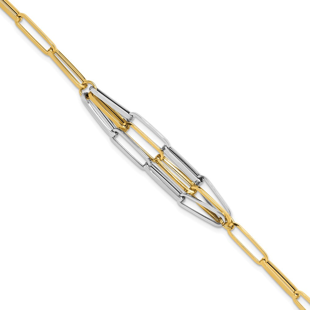 14K Two-Tone Gold Two-tone Polished Fancy Paperclip Link 7.5 Inch Bracelet