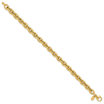 14K Yellow Gold Polished 6.8mm Fancy Cable Link 8 Inch Bracelet