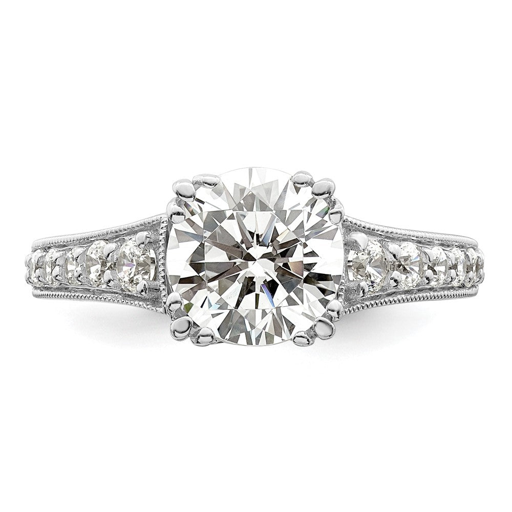 14K White Gold (Holds 2 carat (8.2mm) Round Center) 3/8 carat Diamond Semi-Mount Engagement Ring