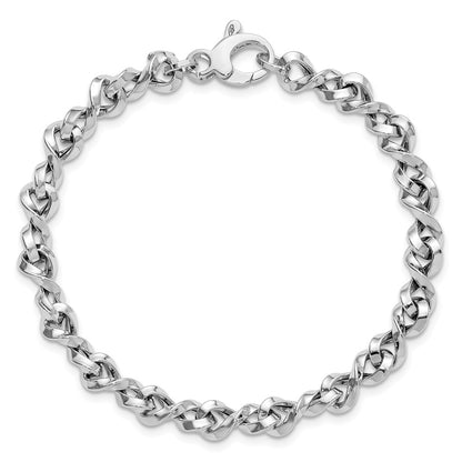 14K White Gold Polished Fancy Twisted Link 7.5 Inch Bracelet