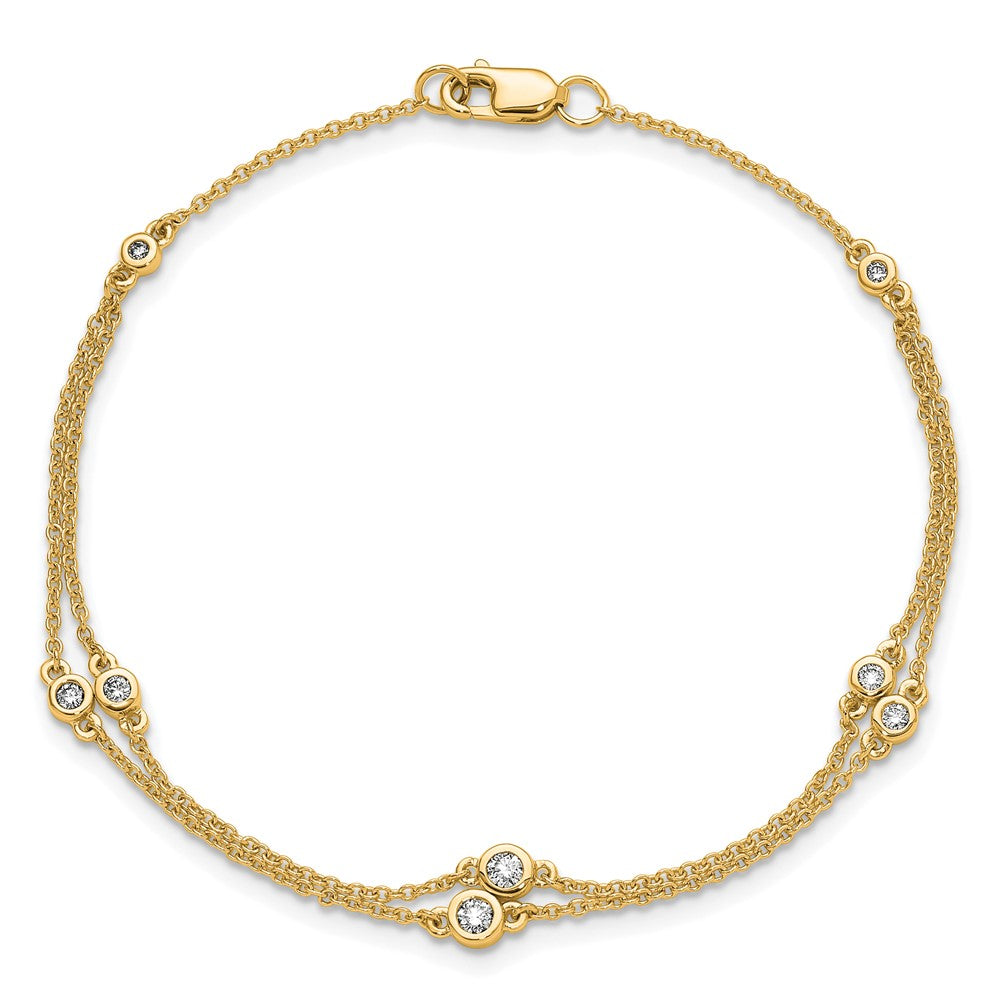 14K Yellow Gold Complete 1/4 carat Diamond Multi-Station Double Strand 7 Inch Bracelet