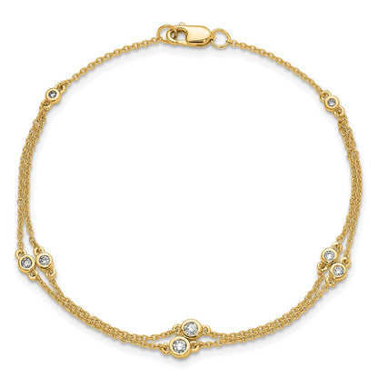 14K Yellow Gold Complete 1/4 carat Diamond Multi-Station Double Strand 7 Inch Bracelet