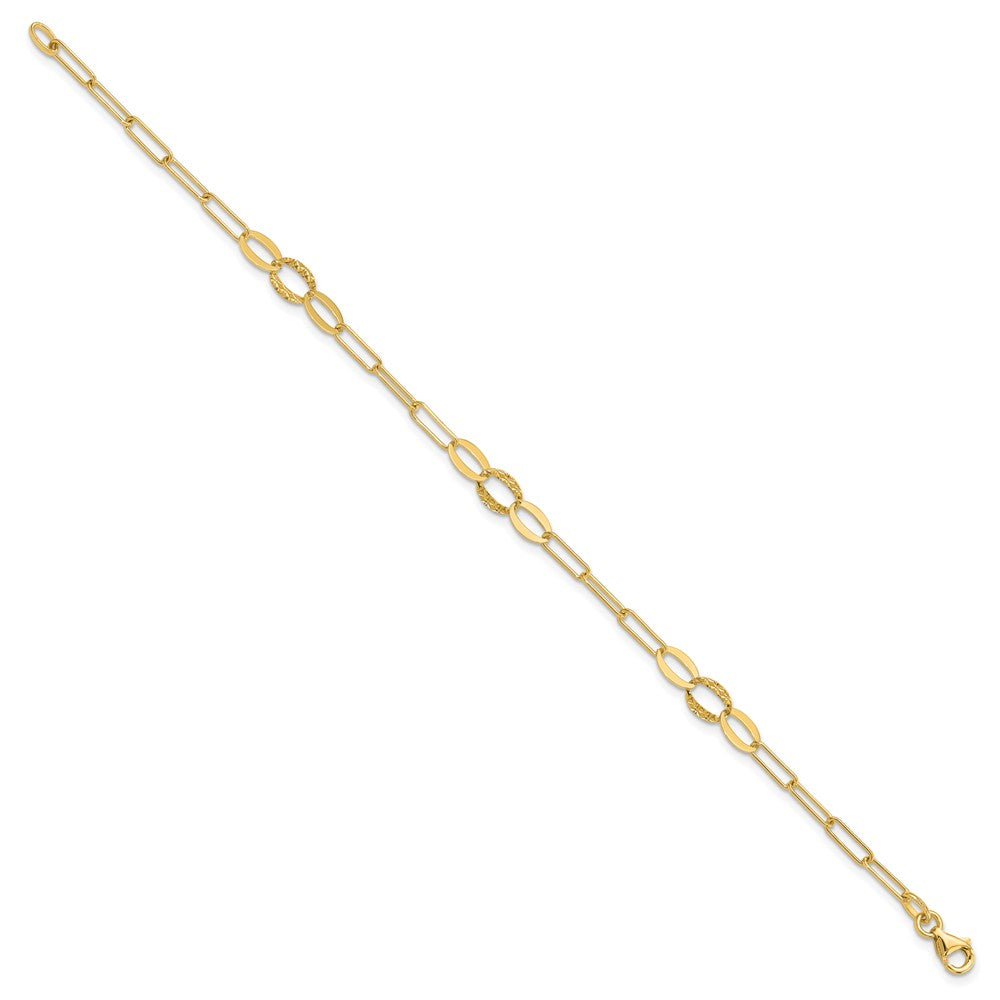 14K Yellow Gold Diamond-cut Oval and Paperclip Link 7.25 Inch Bracelet