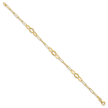 14K Yellow Gold Diamond-cut Oval and Paperclip Link 7.25 Inch Bracelet