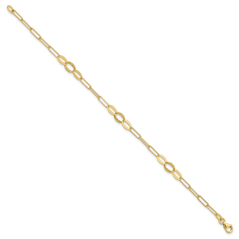 14K Yellow Gold Diamond-cut Oval and Paperclip Link 7.25 Inch Bracelet