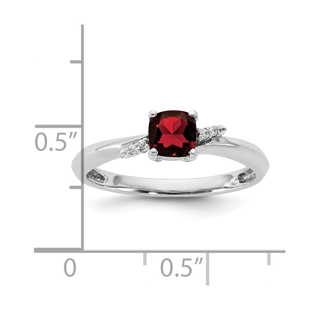 14K White Gold Polished Diamond and Garnet Fashion Ring