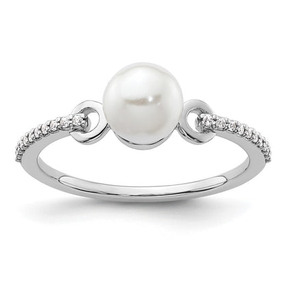 14K White Gold Polished Diamond and Pearl Fashion Ring
