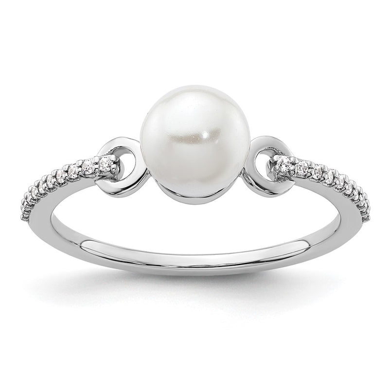 14K White Gold Polished Diamond and Pearl Fashion Ring