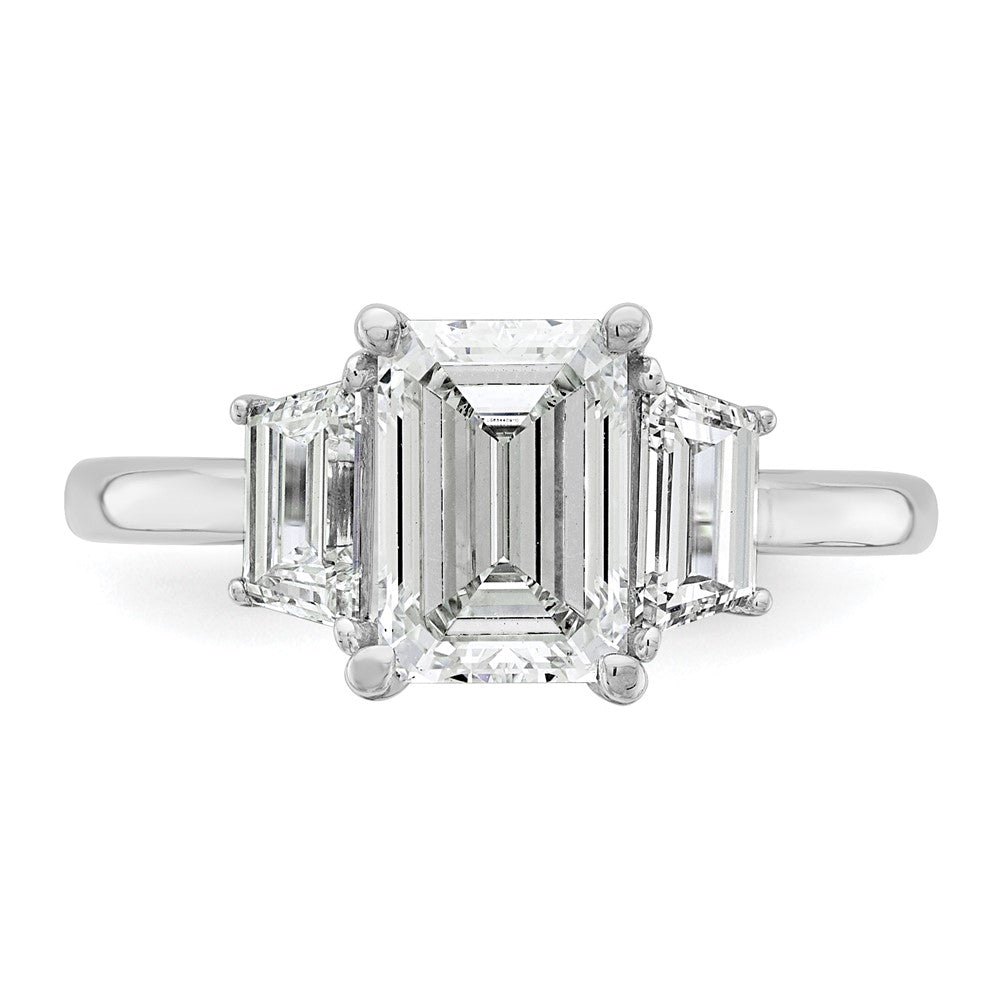 14K White Gold 3/4ct Lab Grown Dia VS+ F+ Semi Mount Emerald Center Ring