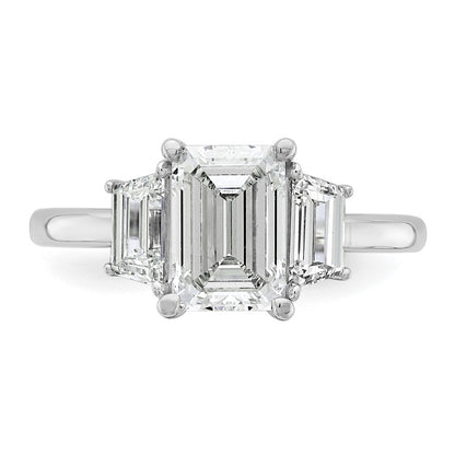 14K White Gold 3/4ct Lab Grown Dia VS+ F+ Semi Mount Emerald Center Ring